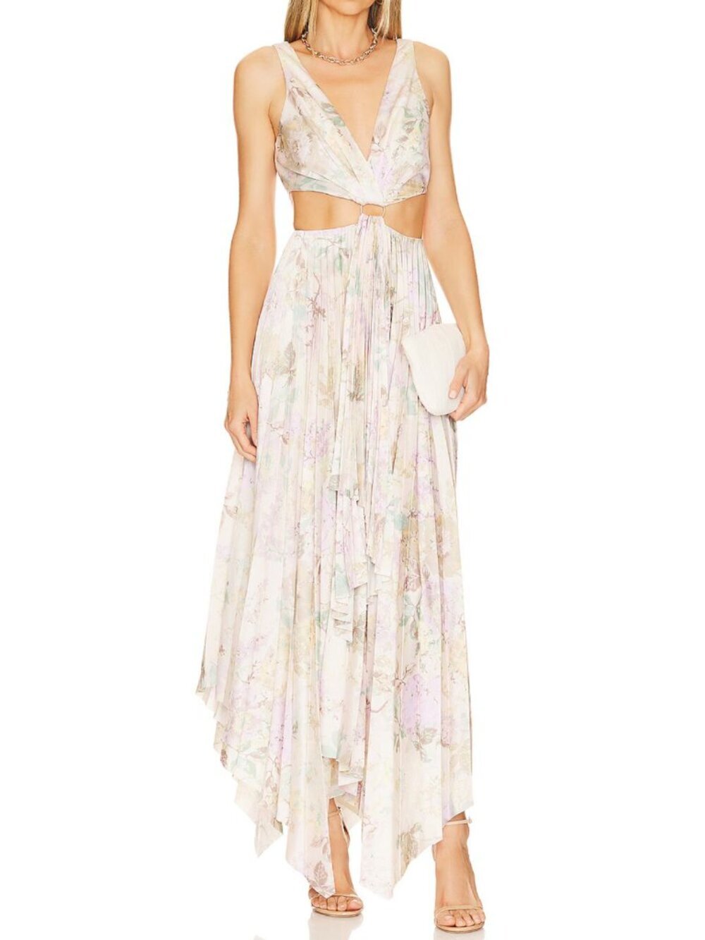 Significant Other Rose Garden Beige Leah Pleated Maxi Dress Size 8 8338
